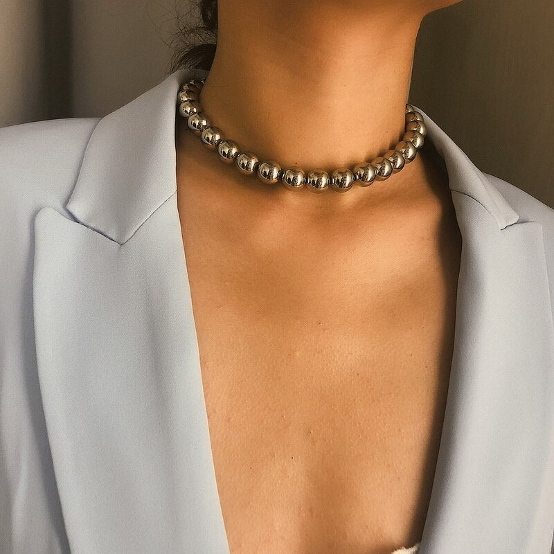 Creative Exaggerated Metal Ball Beads Choker Necklace Women Vintage Neck Chocker Jewelry Lady Necklace Kolye XR2196