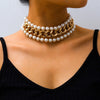 Creative Exaggerated Multi-layer Imitation Pearl Necklace Geometric Metal Thick Chain Necklace Female Jewelry