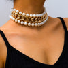 Creative Exaggerated Multi-layer Imitation Pearl Necklace Geometric Metal Thick Chain Necklace Female Jewelry
