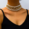Creative Exaggerated Multi-layer Imitation Pearl Necklace Geometric Metal Thick Chain Necklace Female Jewelry
