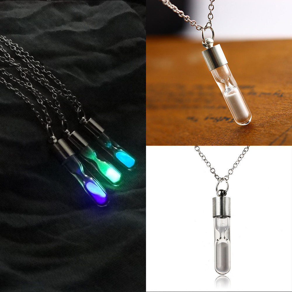 Creative Fluorescent Hourglass Pendant Necklaces For Women Men Teens Trendy Party Night Wearing Jewelry Long Necklace