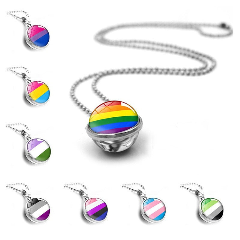 Creative Gay Pride Necklace Glass Ball Double Side Rainbow Infinity Love Lesbian Pride LGBT Chain Pendant Jewelry Decorations
