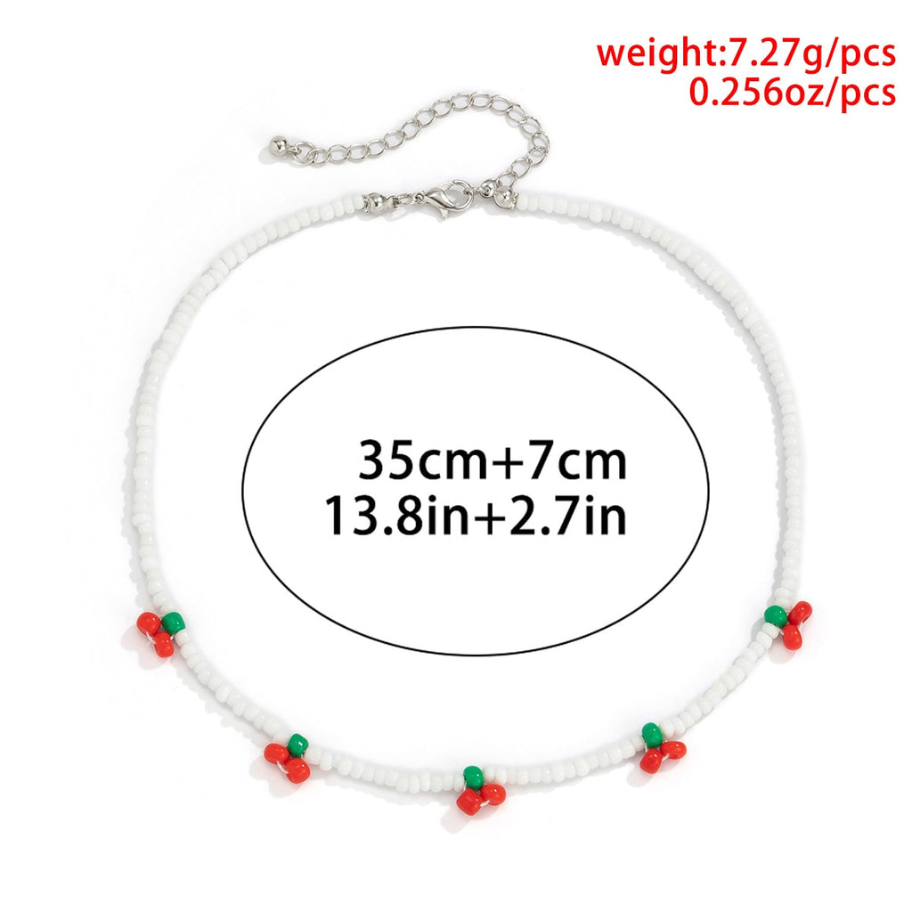 Creative Handmade Bead Cherry Choker Necklace For Women Trendy Bohemian Vintage Beaded Fruit Necklace Party Gift Jewelry Gift
