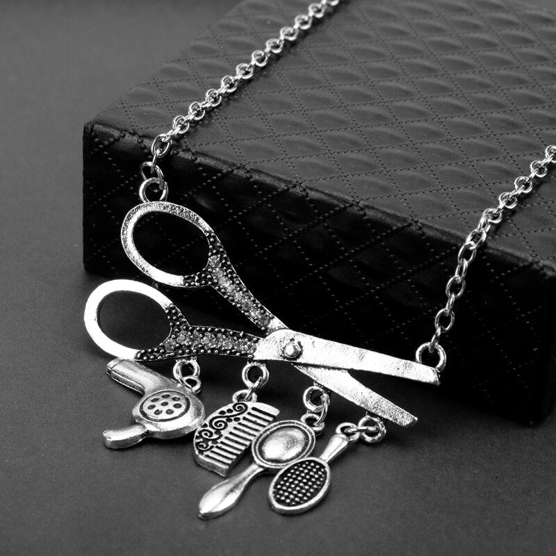 Creative Jewelry Necklace Tools Hair Dryer/Scissor/Comb/Mirror Pendants Necklace Barber Shop Hair Dresser Present Necklace
