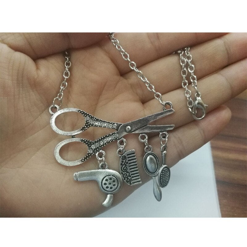 Creative Jewelry Necklace Tools Hair Dryer/Scissor/Comb/Mirror Pendants Necklace Barber Shop Hair Dresser Present Necklace