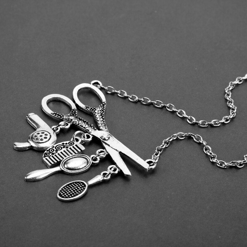 Creative Jewelry Necklace Tools Hair Dryer/Scissor/Comb/Mirror Pendants Necklace Barber Shop Hair Dresser Present Necklace