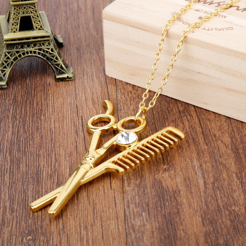 Creative Jewelry Necklace Tools Hair Dryer/Scissor/Comb/Mirror Pendants Necklace Barber Shop Hair Dresser Present Necklace