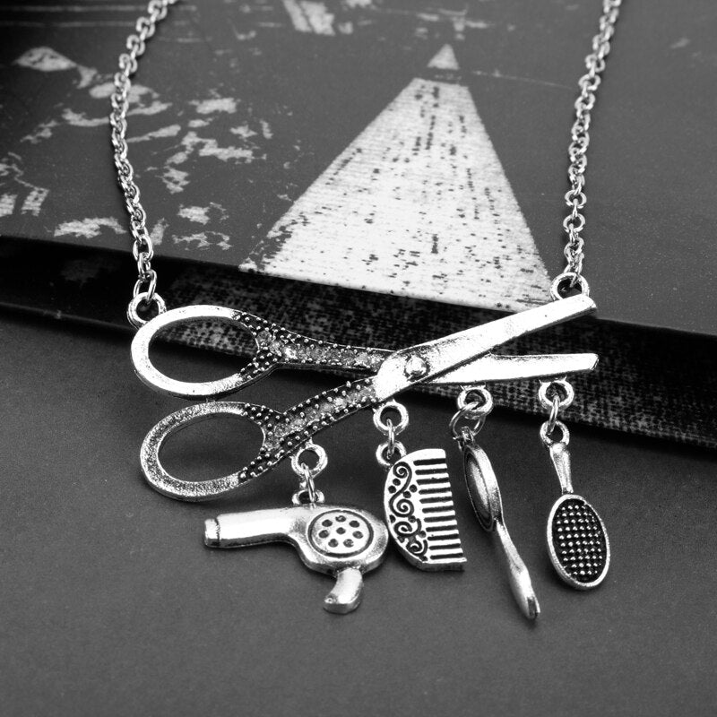Creative Jewelry Necklace Tools Hair Dryer/Scissor/Comb/Mirror Pendants Necklace Barber Shop Hair Dresser Present Necklace