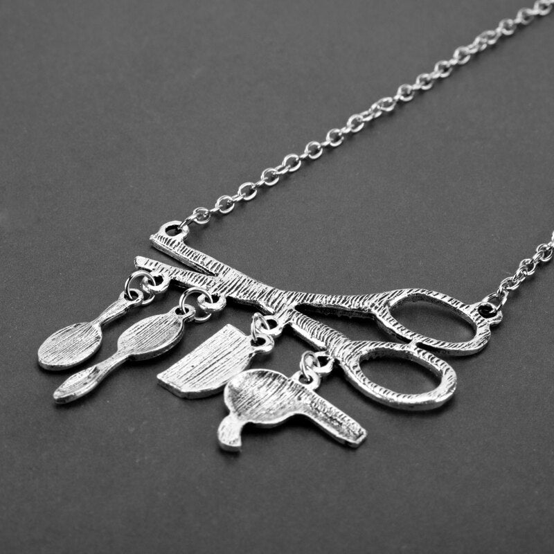 Creative Jewelry Necklace Tools Hair Dryer/Scissor/Comb/Mirror Pendants Necklace Barber Shop Hair Dresser Present Necklace