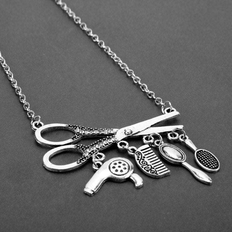 Creative Jewelry Necklace Tools Hair Dryer/Scissor/Comb/Mirror Pendants Necklace Barber Shop Hair Dresser Present Necklace