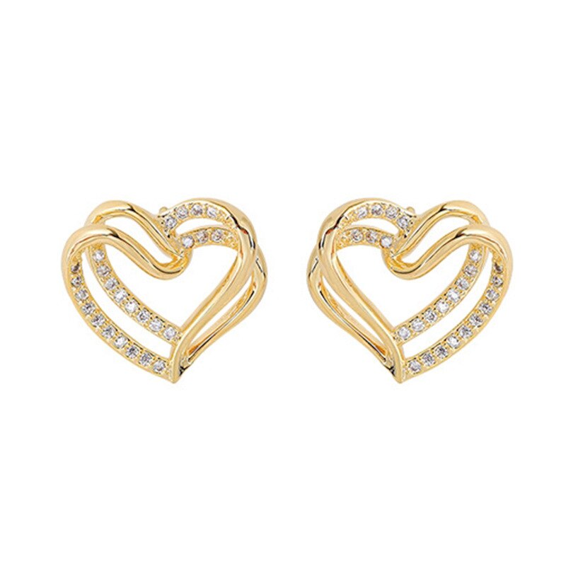 Creative Laminated Staggered Gold Peach Heart Micro Set Zircon Earrings For women's 2022 Girls Jewelry Accessories