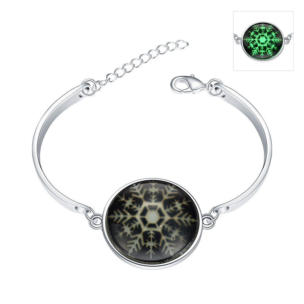 Creative Luminous 925 Sterling Silver Round Bracelet for Unisex Fashion Style Halloween Jewelry Classic Green Trendy Geometric