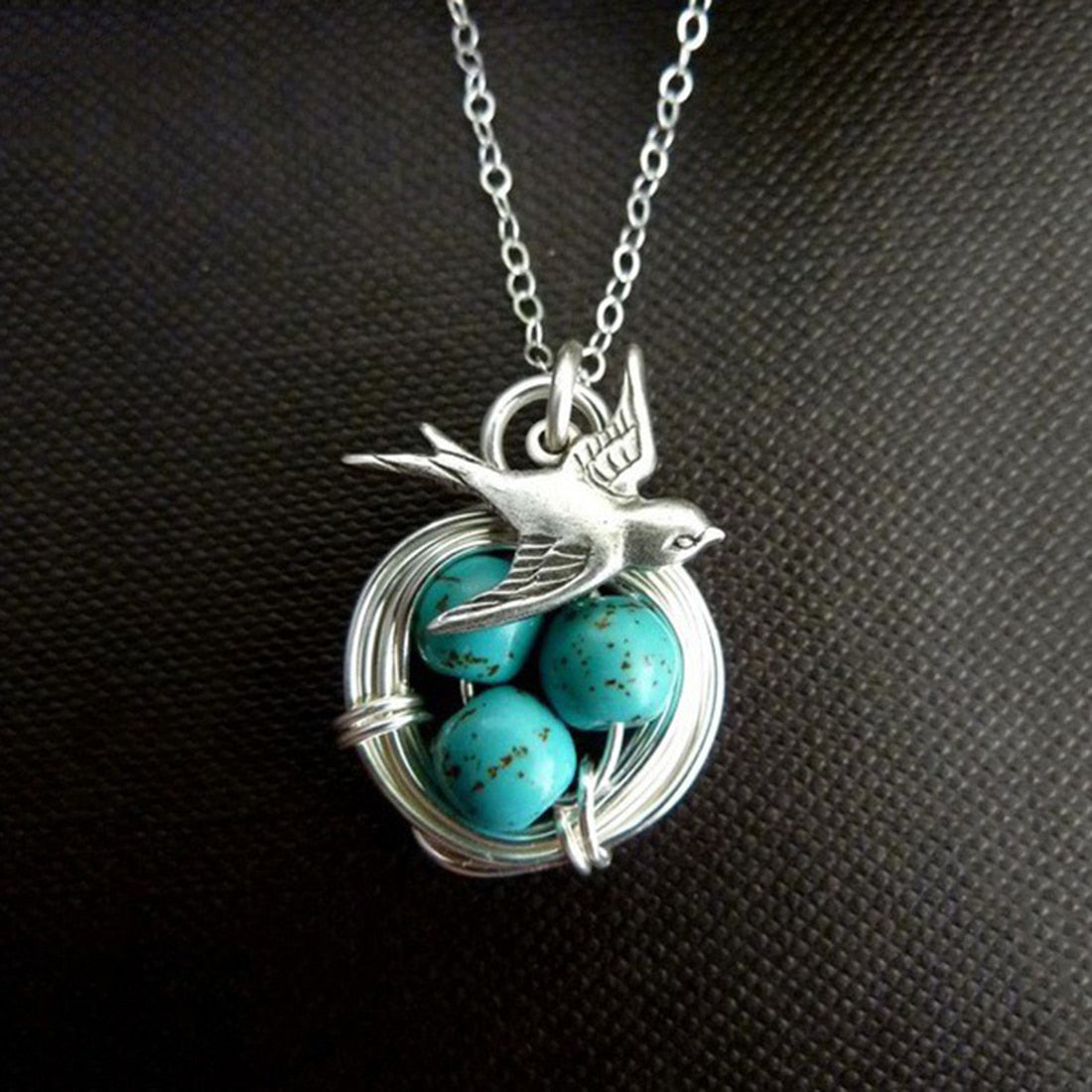 Creative Magpie And Nest Turquoises Pendent Necklace For Women Jewelry