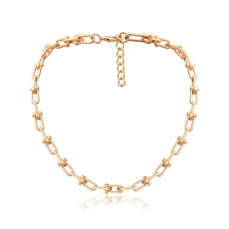 Creative Metal Thick Chain Necklace Simple Single Layer Alternating Geometry Neck Decoration Collares De Moda Femme Jewelry 2021