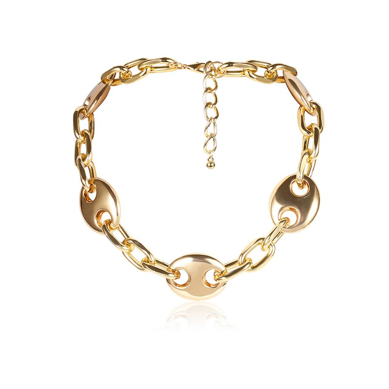 Creative Metal Thick Chain Necklace Simple Single Layer Alternating Geometry Neck Decoration Collares De Moda Femme Jewelry 2021