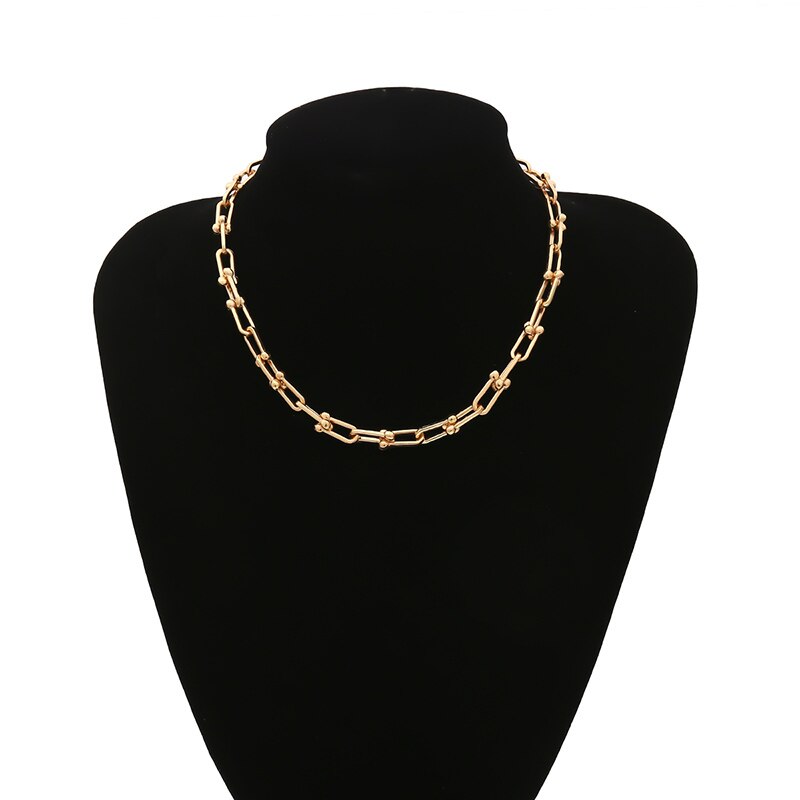 Creative Metal Thick Chain Necklace Simple Single Layer Alternating Geometry Neck Decoration Collares De Moda Femme Jewelry 2021