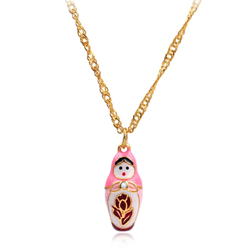 Creative Enamel Russian Doll Necklace Pink Matryoshka Classic Chain Doll Necklace Lady Jewelry Girl Gift