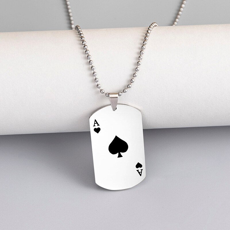 Creative Poker Ace of Spades Necklace Stainless Steel Playing Card Pendant Necklaces Hip Hop Jewelry