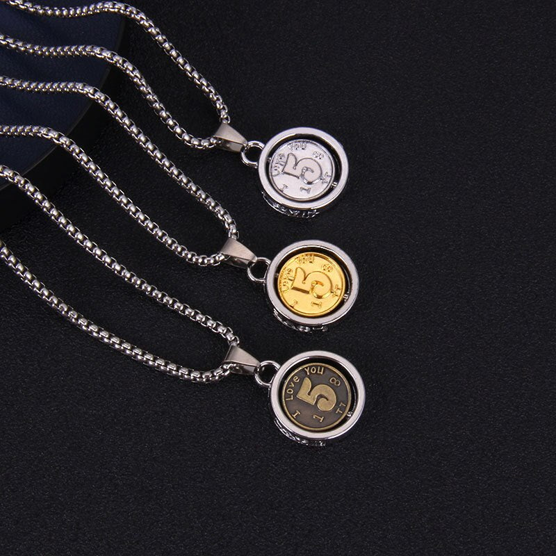 Creative Rotatable Lucky Number 5 Coin Necklace for Men and Women Personality Hip Hop Jewelry Friend Couple Gift