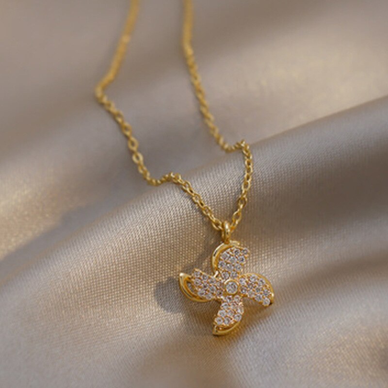 Creative Rotatable Windmill Pendant Titanium Steel Necklace for Women's Personality Decorative Jewelry 2021 Trend