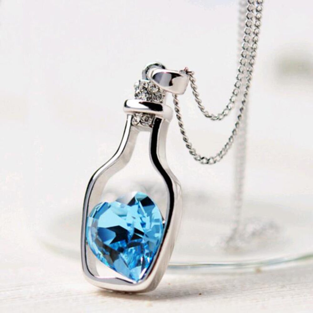 2020 New Design High Quality Lowest Price Women Necklace Fashion Popular Love Drift Bottles Blue Heart Crystal Pendant