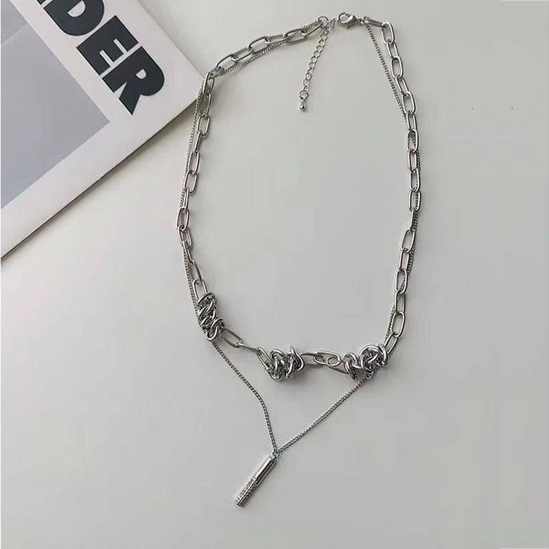 Creativity Metal Hip-Hop Necklaces For Women Personality Entangle Vintage Chokers Simple Tassel Link Chain 2021 Prom Accessories