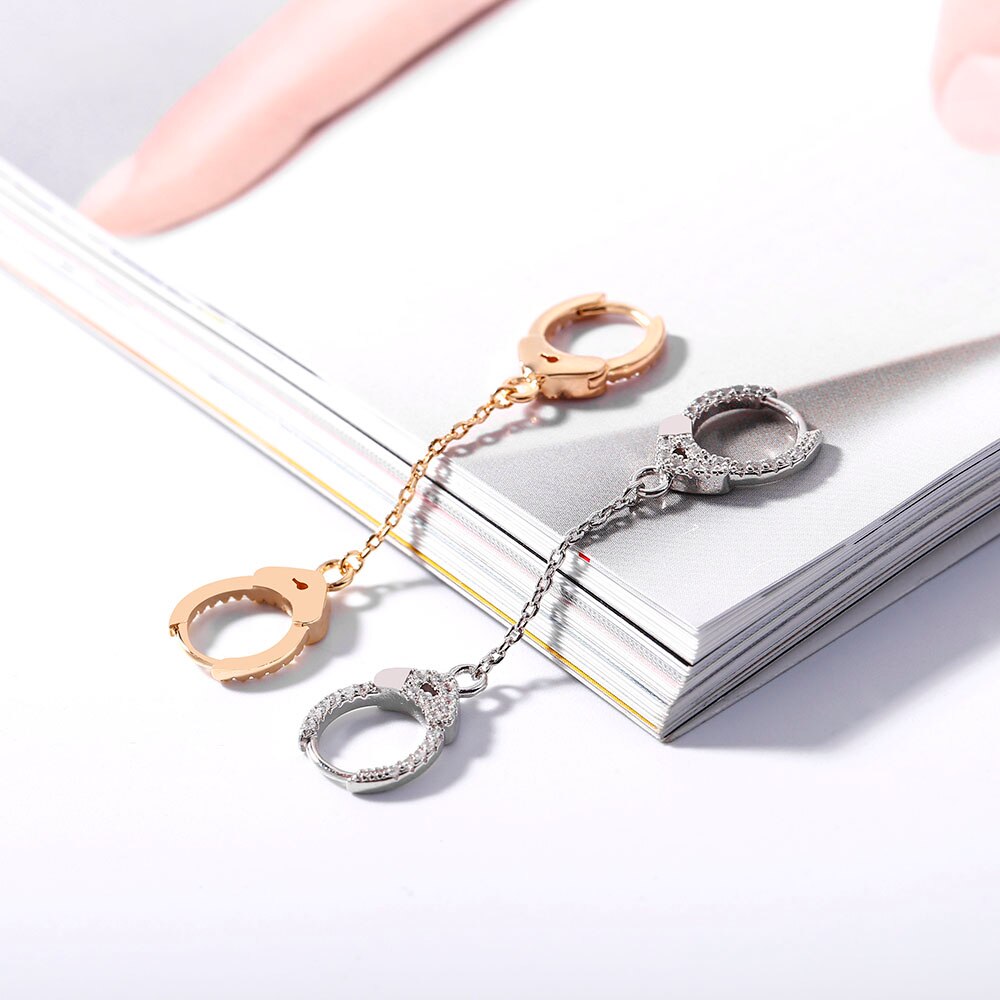 Creativity Punk Handcuffs Drop Earrings For Woman Gold Silver Color Long Tassel CZ Zirconia Earring Simple Jewelry Accessories