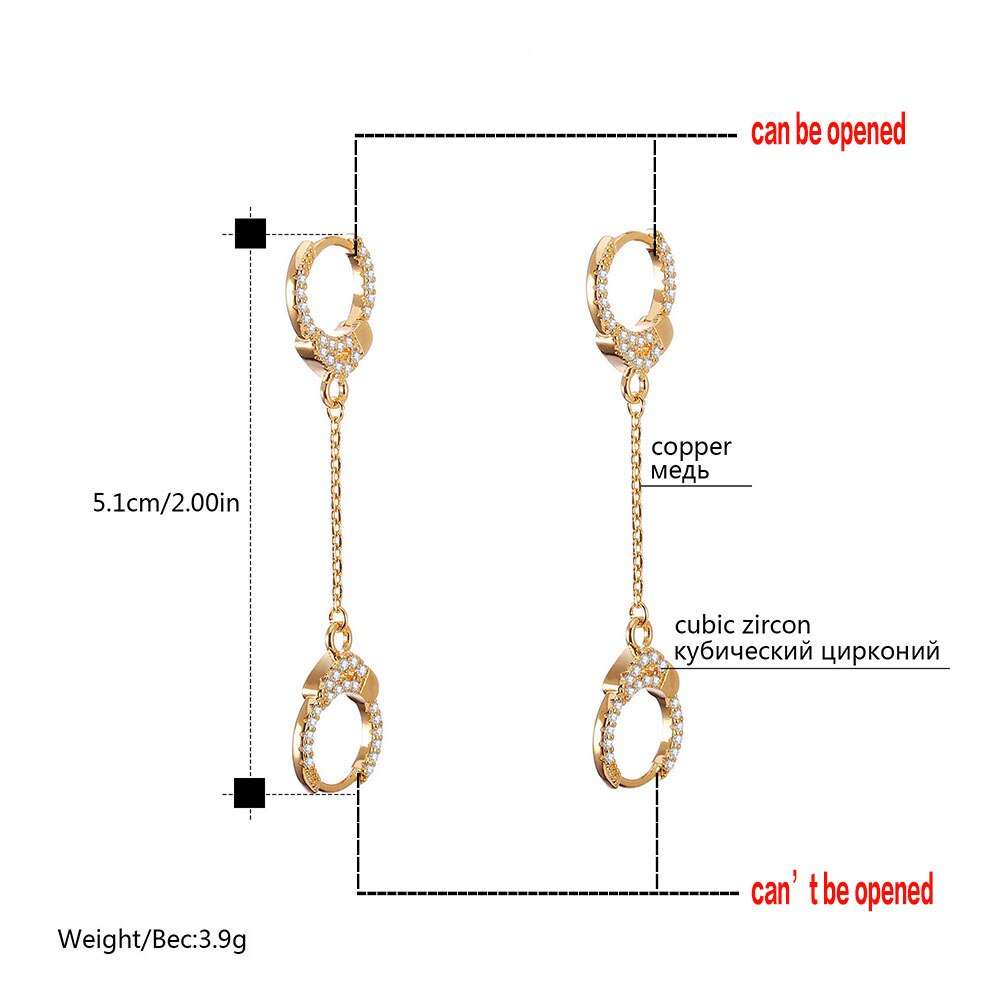Creativity Punk Handcuffs Drop Earrings For Woman Gold Silver Color Long Tassel CZ Zirconia Earring Simple Jewelry Accessories