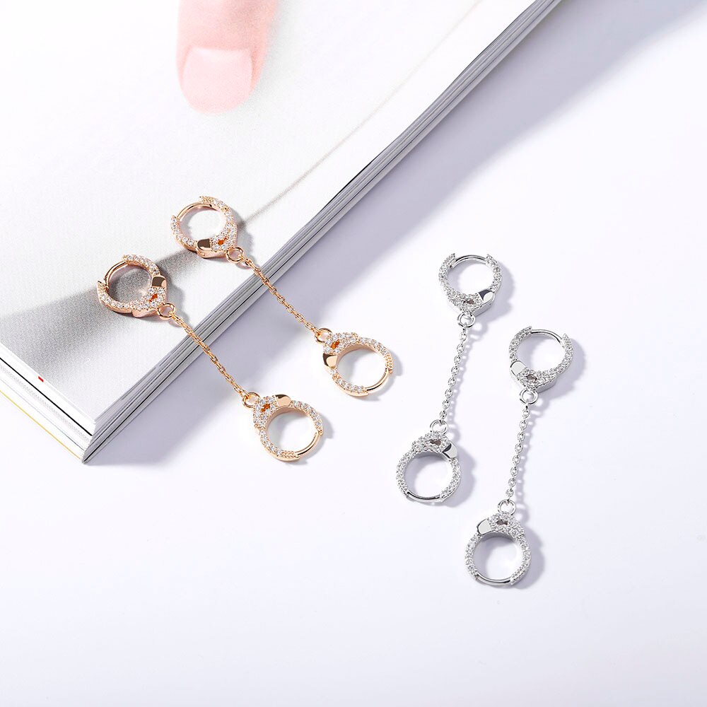 Creativity Punk Handcuffs Drop Earrings For Woman Gold Silver Color Long Tassel CZ Zirconia Earring Simple Jewelry Accessories