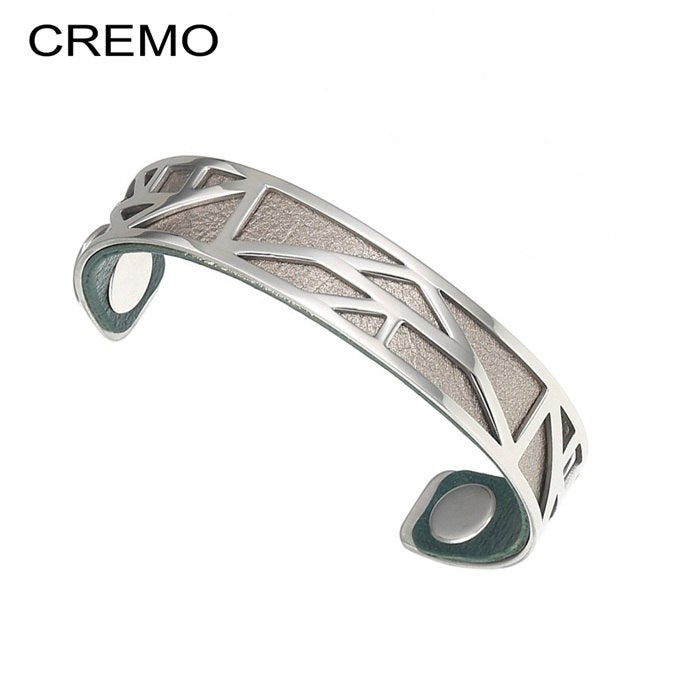 Egypt Bracelets & Bangles Pyramid 25mm Wide Interchangeable Reversible Leather Arm Cuff Stainless Steel Jewelry