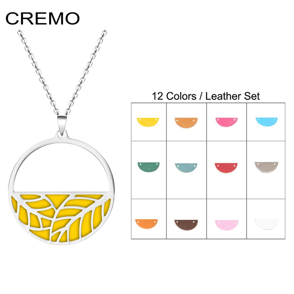 Cremo Product Leaf Pendant Necklace Women Stainless Steel Chain Link Bohemian Interchangeable Leather Necklace  Gift