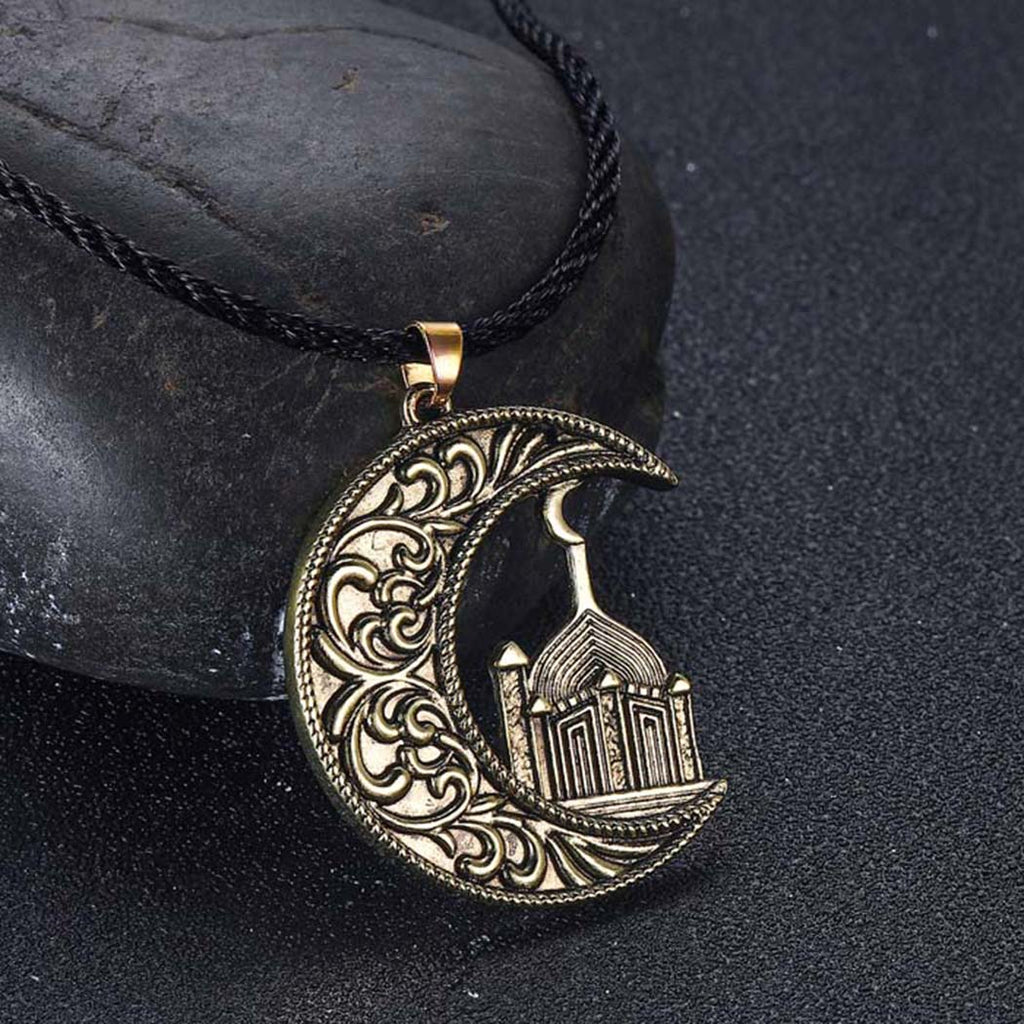morir Amulet Pendant Necklace for Men Women Silver Plated Half Moon Shape Crescent  Moon Pearl Brushed Finished with Black Thread : Amazon.in: Fashion