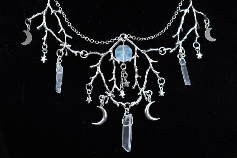 Crescent Moon necklace,Moon Goddess necklace ,pagan gothic necklace choker