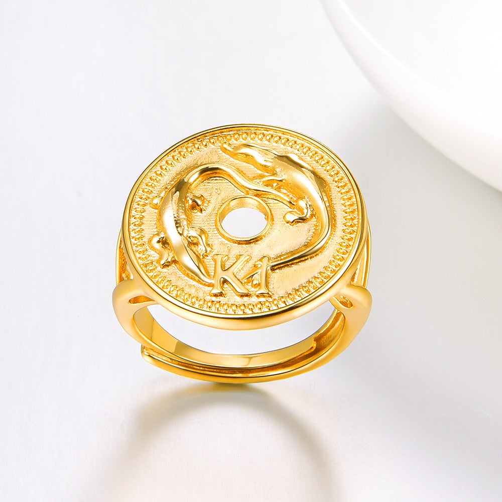 Crocodile K1 Coin Ring Resizable for Women Gold Color PNG Jewelry Papua New Guinea Jewellery Gift