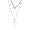 Cross Border In Europe and America Retro Cross Pendant Ring Double Titanium Steel Necklace Autumn Winter Sweater Chain