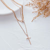 Cross Border In Europe and America Retro Cross Pendant Ring Double Titanium Steel Necklace Autumn Winter Sweater Chain