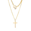Cross Border In Europe and America Retro Cross Pendant Ring Double Titanium Steel Necklace Autumn Winter Sweater Chain