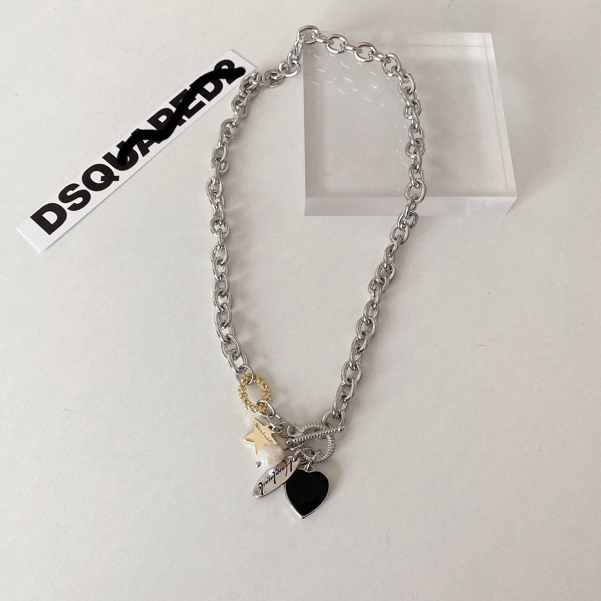 Cross Border Necklace INS Cold Style Contrast Color Love Buckle  Trendy High-Grade Choker Chain for Women