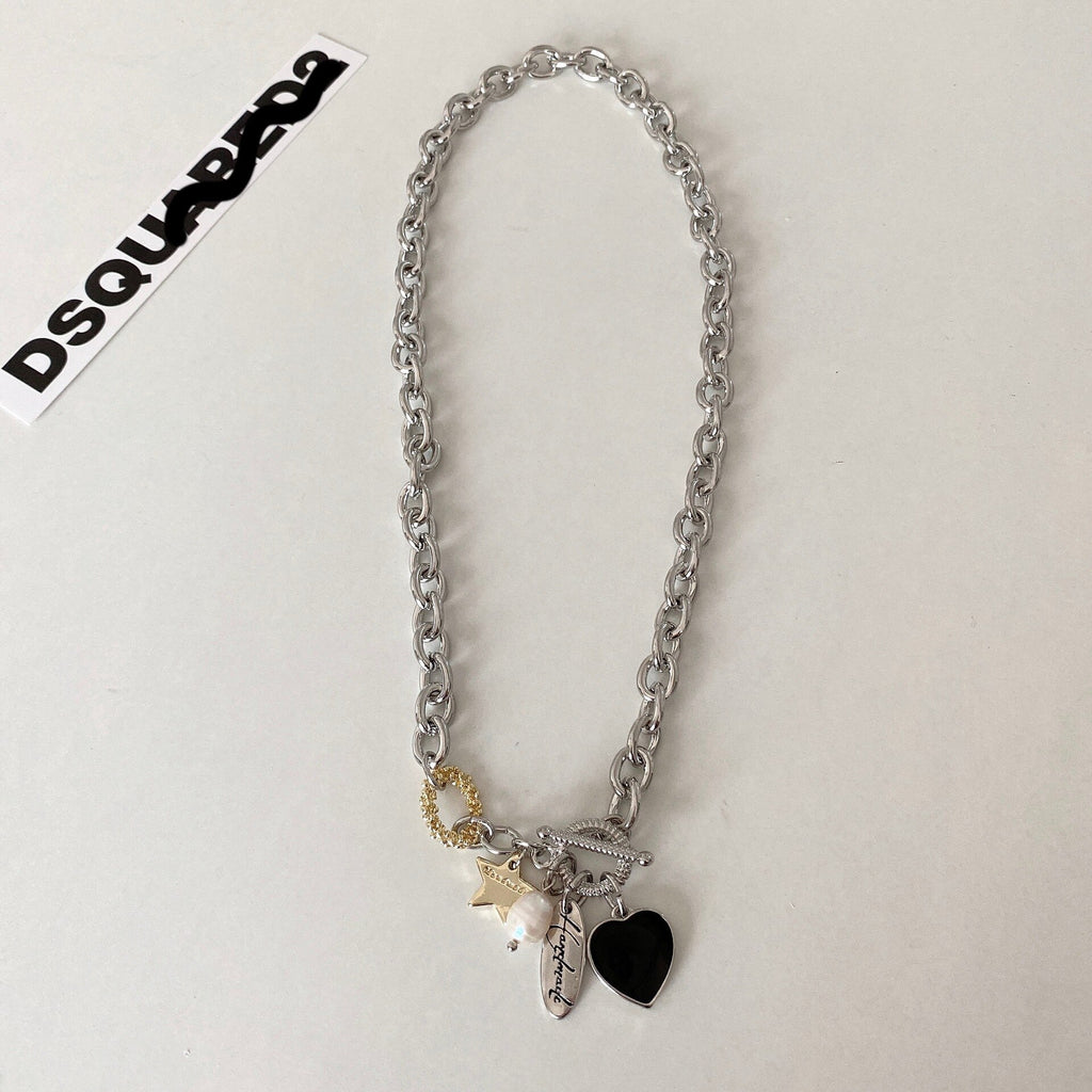 Cross Border Necklace INS Cold Style Contrast Color Love Buckle  Trendy High-Grade Choker Chain for Women