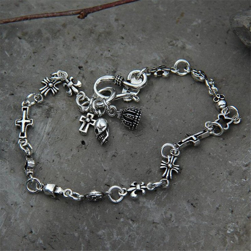 Cross Bracelet 925 Sterling Silver Bangle Women Jewelry Crown Anchor Skull Clover Charms Bracelet Famous Brand Thailand TYC132