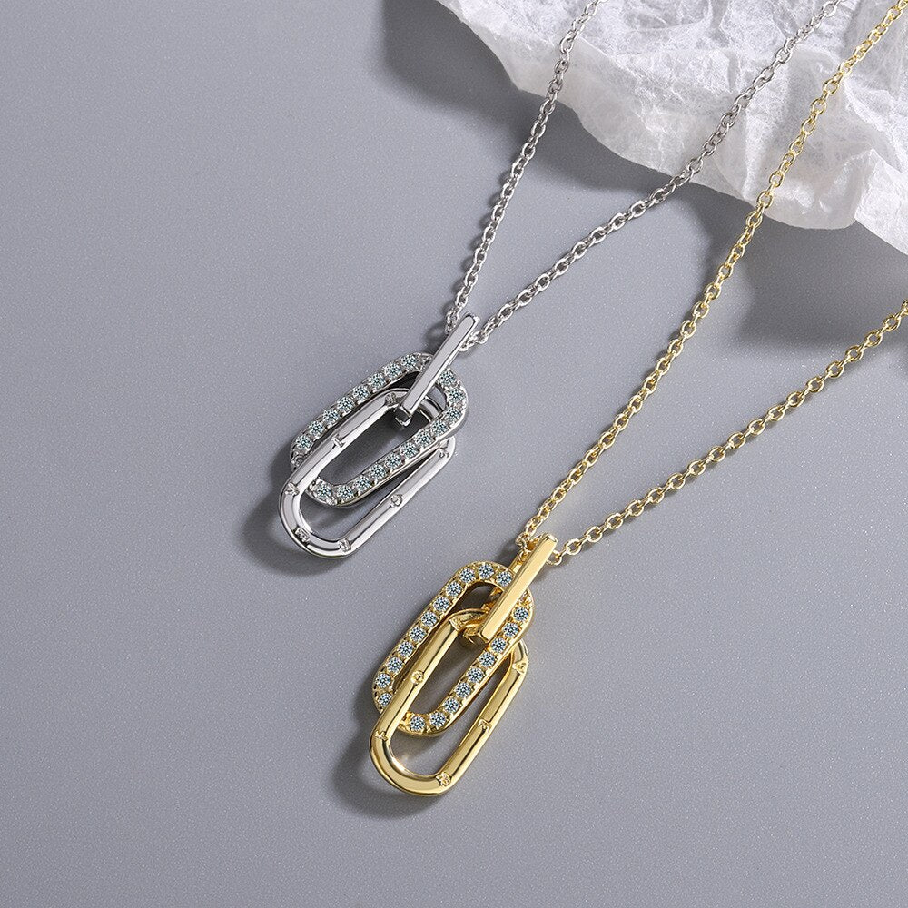 Cross Buckle Gold Pendant Female Necklaces For Women 925 Stamp Silver Color 18Inch Chain  Jewelry Gift Jewellery