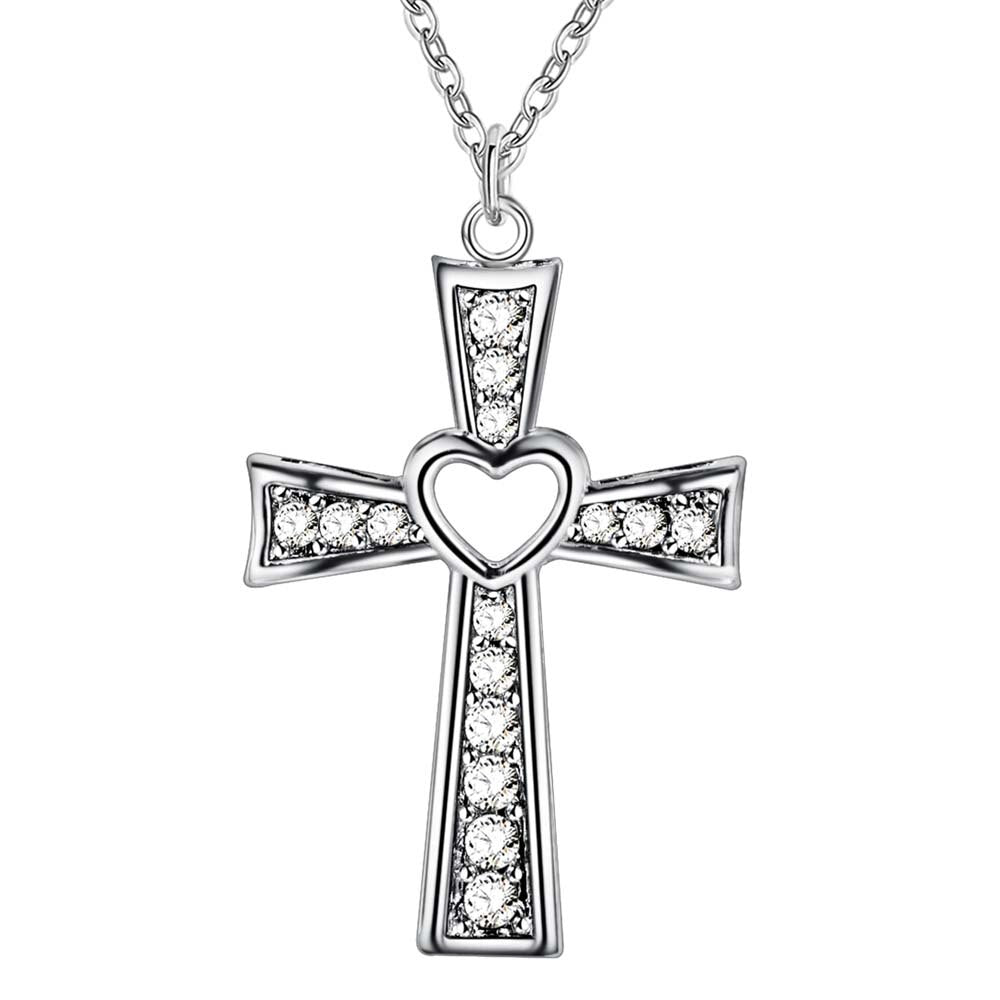 Cross Heart Pendants Female Aesthetic Silver Color Necklace  Quality Jewelry For Women  Items GaaBou