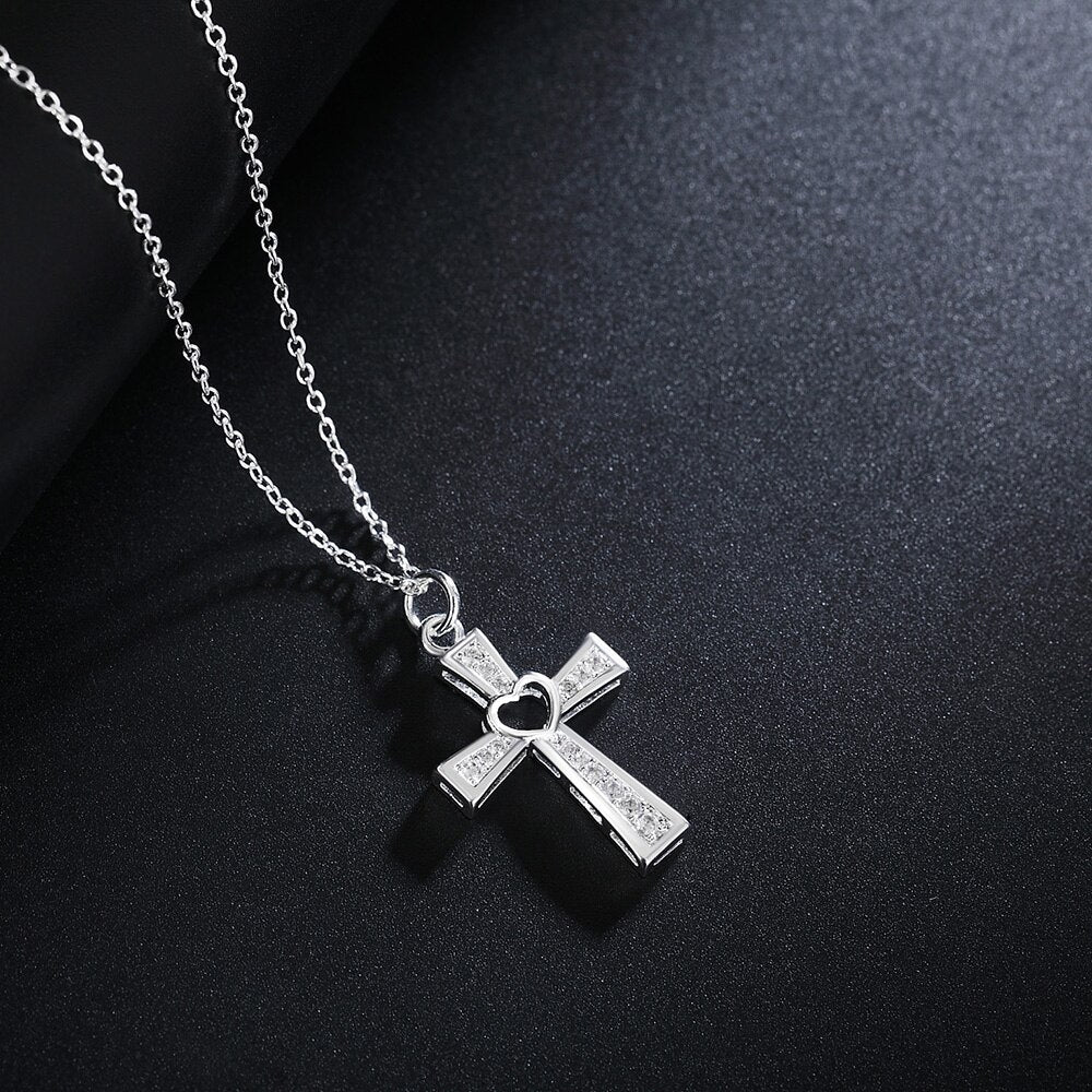 Cross Heart Pendants Female Aesthetic Silver Color Necklace  Quality Jewelry For Women  Items GaaBou
