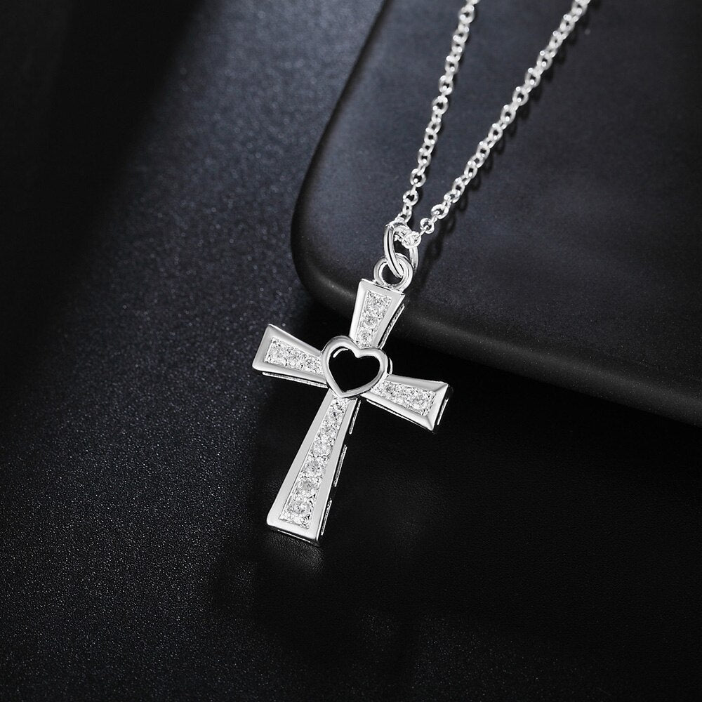 Cross Heart Pendants Female Aesthetic Silver Color Necklace  Quality Jewelry For Women  Items GaaBou