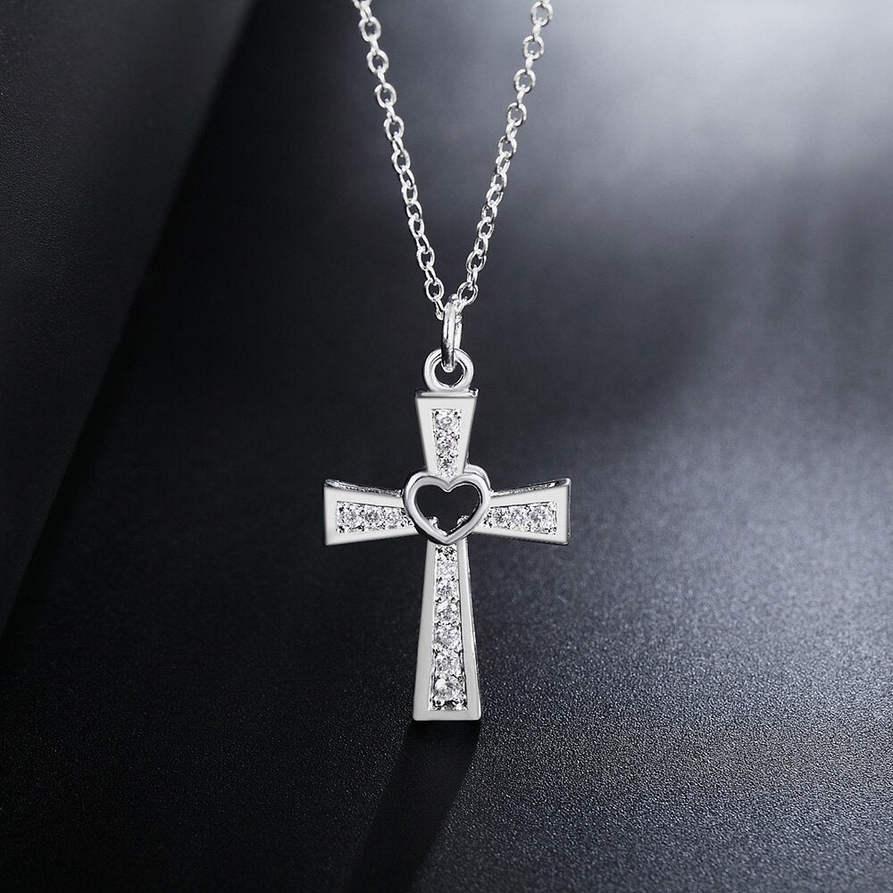 Cross Heart Pendants Female Aesthetic Silver Color Necklace  Quality Jewelry For Women  Items GaaBou