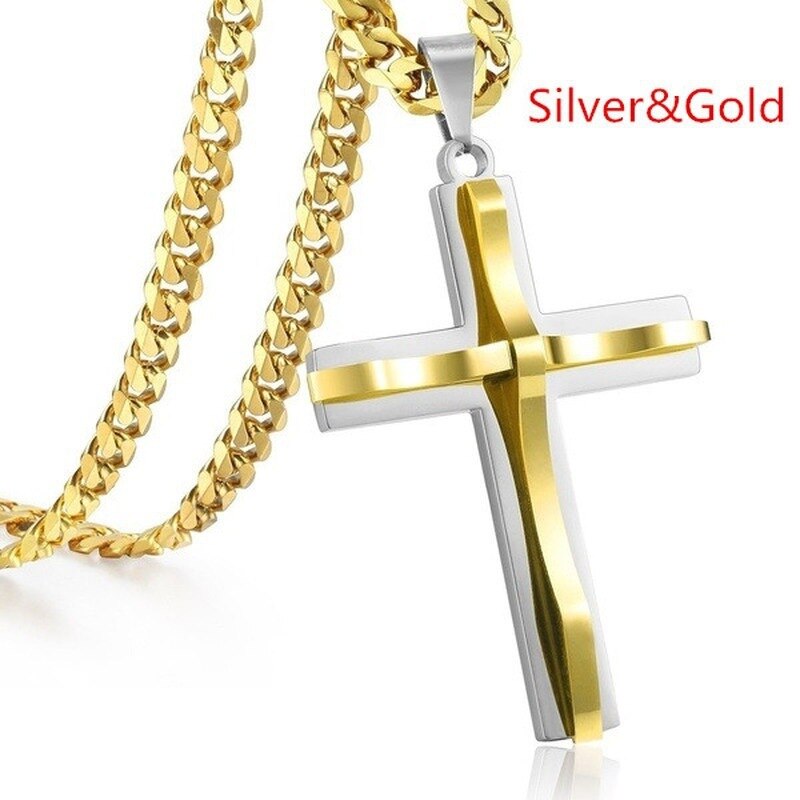 Cross Necklace Women Men Stainless Steel Christian Charm Necklace Boys Girls Punk Hip Hop Friendship Jewelry Gifts