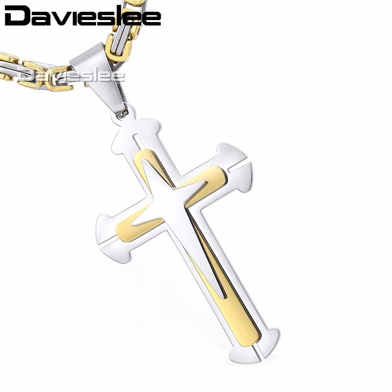 Cross Pendant Necklaces for Men Stainless Steel 3 Layer Knight Cross Mens Necklace Chain Silver Gold Black DDLKP179