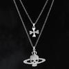 Cross Skull Saturn Necklace Crystal Rheinstone Pendant Gothic Death Planet Jewelry Hip Hop Punk Woman Man Accessories Gift