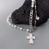 Cross crystal pearl necklace female niche design INS hip hop clavicle chain 2021