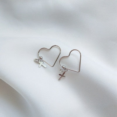 Cross heart earrings pure 925 sterling silver fashion trendy simple design wild drop earrings for women charms fine jewelry gift